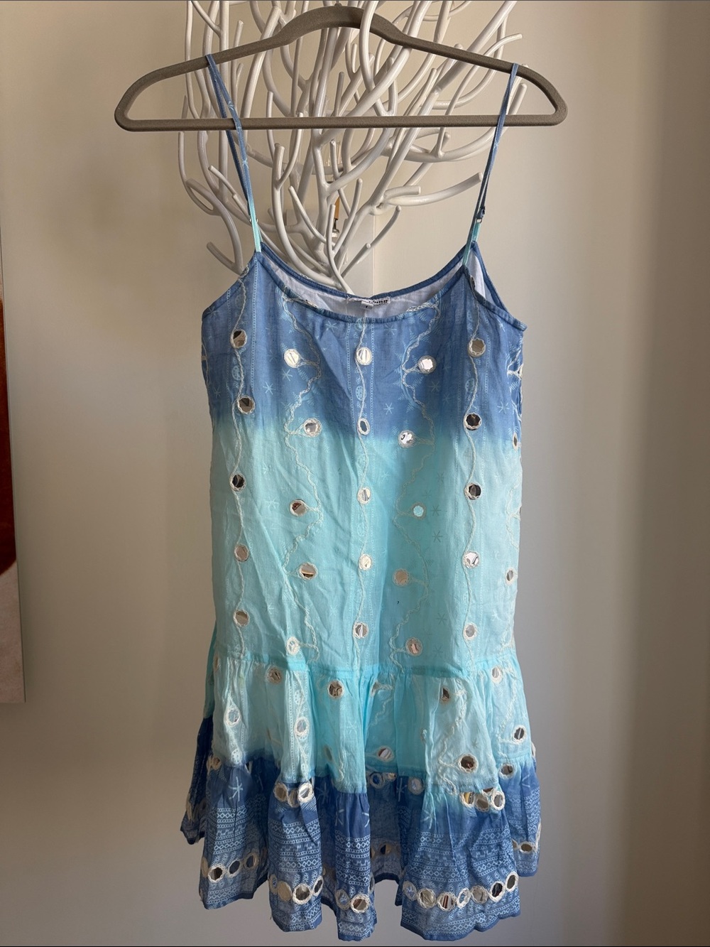 Juliet Dunn Blue to Aqua Eyelet Ombre Sundress